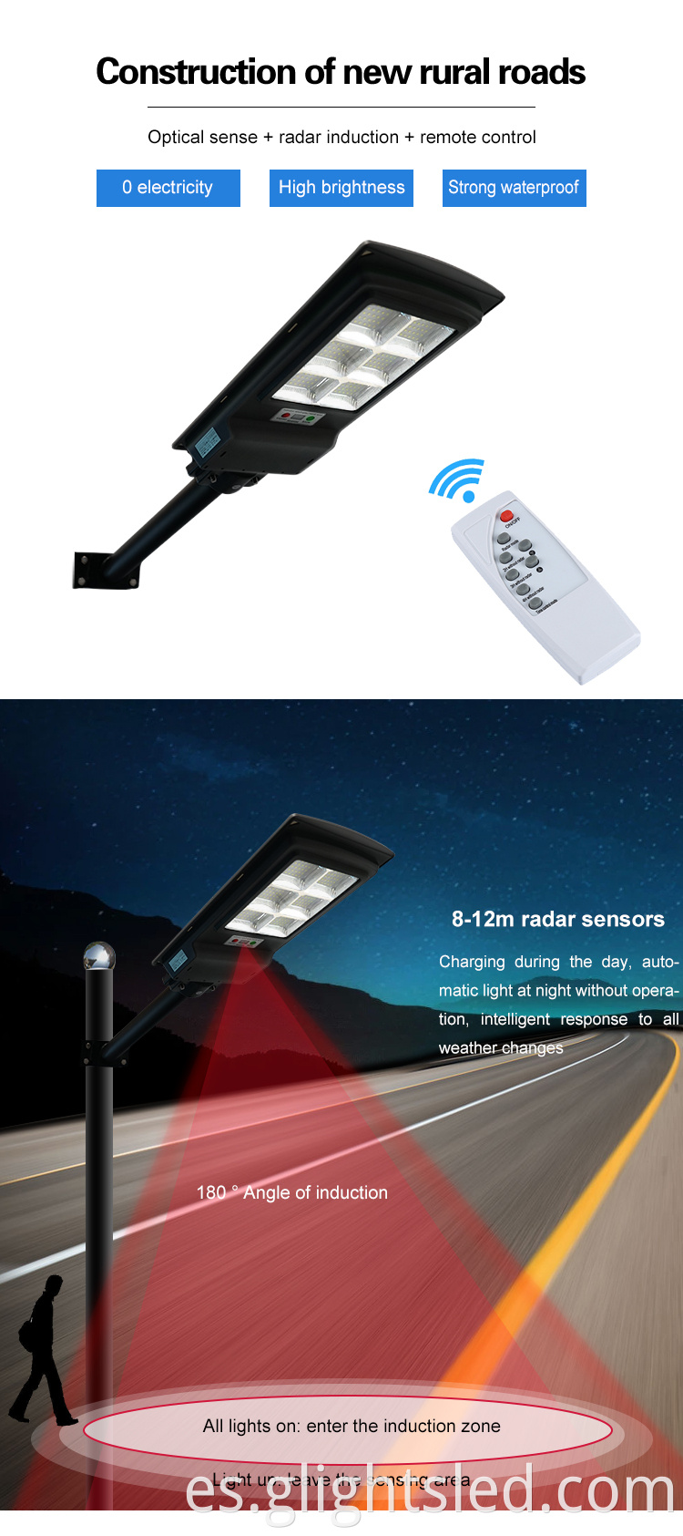 G-Lights impermeable al aire libre IP65 90w 120w todo en uno luz de calle llevada solar integrada